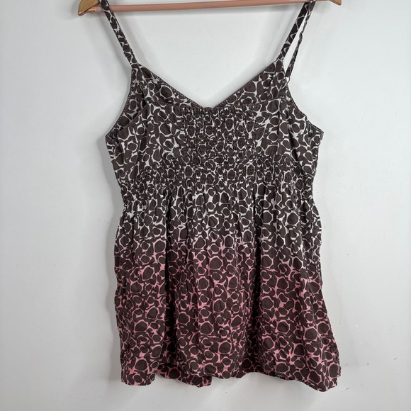 VTG Y2K Babydoll Tank Top L Chocolate Brown Ombre Smocked Lace Boho Print 90s - Picture 3 of 11